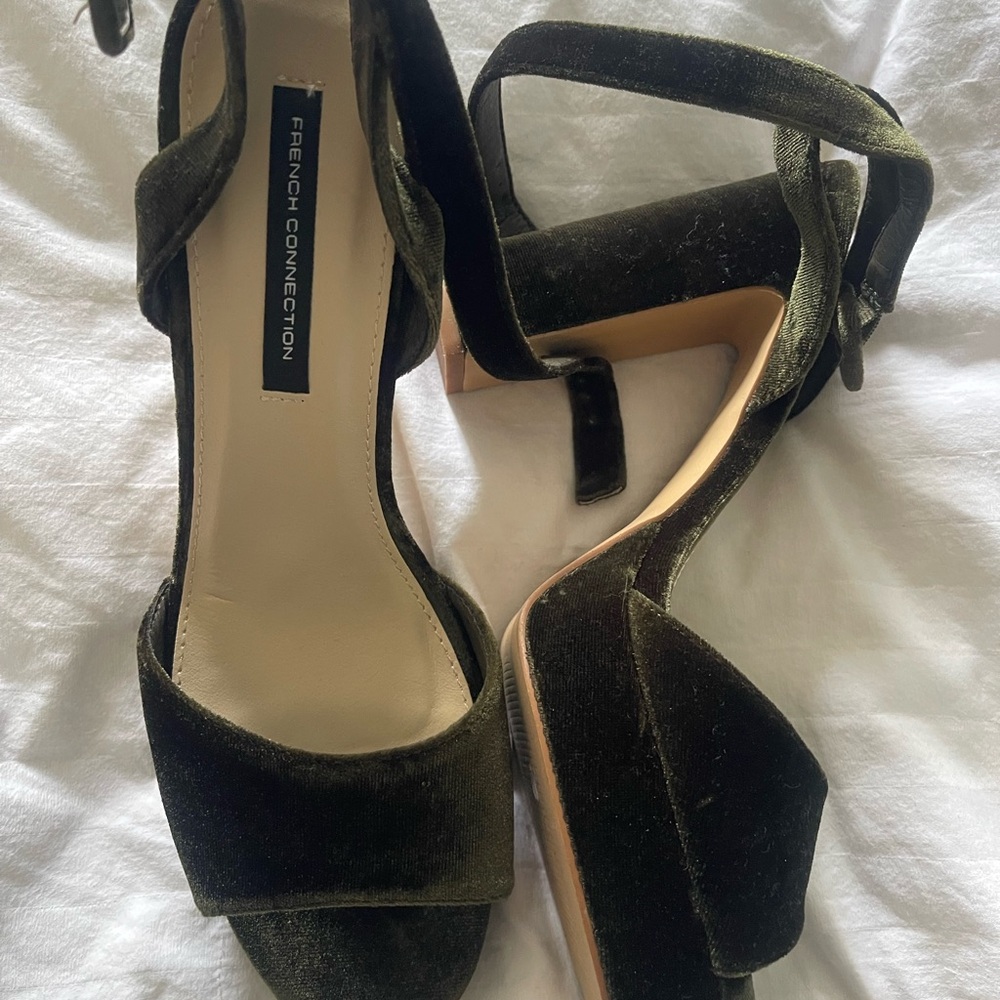 French Connection Velvet Heels - Dark Green